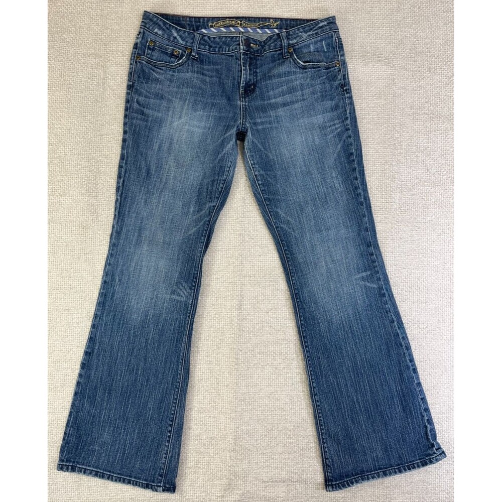 American Eagle Jeans Hipster Flared Women’s 14 Regular Stretch Distressed